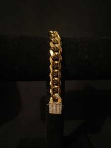 12mm Cuban Iced clasp bracelet - gold