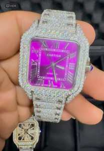 Iced Out Watches: 36mm Purple  Cartier Custome order- Moissanite Stone