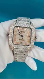 Iced Out Watches: Cartier Santos -  swiss movement   autimstic luxury custom watch order