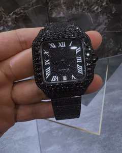 Iced Out Watches: Black Moissanite Diamond Watch Iced Out Watches, Luxury Fully Automatic VVS Moissanite Diamond Iced Out, Moissanite Watches 41mm