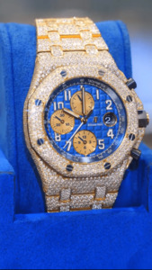 Blue Dial AP_Luxury Diamond Encrusted Chronograph Watch