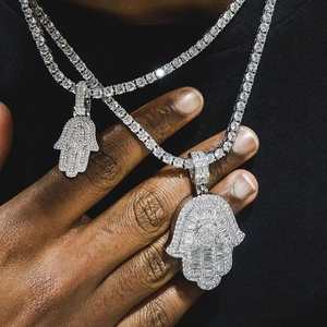 Iced Out Pendants: Hamsa Hand Pendant Necklace