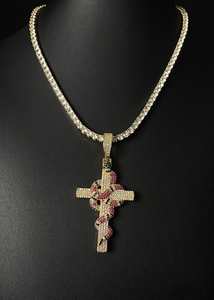 Snake Design Iced Out Cross Pendant