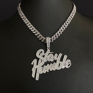 Iced Out Pendants: Stay Humble Pendant white gold