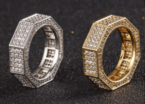 Iced Out Ring: Iced Out Octagon Finger Band Ring