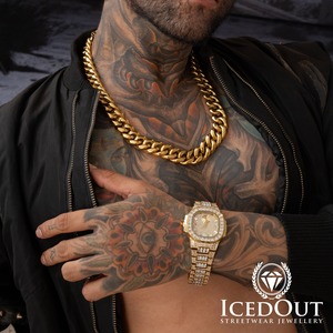 Combo Deals: 18mm Iced Clasp Chain Gold & Iced Gold Baguette Watch Combo