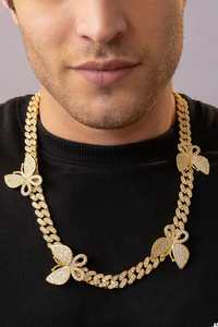 Gold Butterfly Iced Out Cuban Chain Necklace - 18K Gold Plated