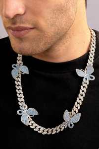 Newest Drops: Blue Butterfly Iced Out Cuban Chain Necklace_White Gold