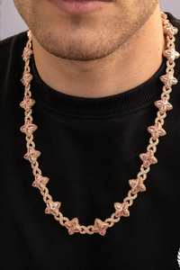 Four Leaf IcedOut Rose Gold Flower Chain Necklace