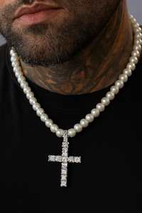 Newest Drops: Pearl Cross Necklace - Premium White Pearls