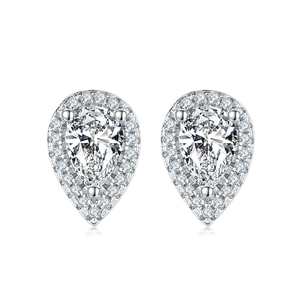 Diamond Earrings: Pear-Cut Moissanite Halo Stud Earrings
