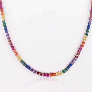Radiant Rainbow Baguette Tennis Chain - white Gold