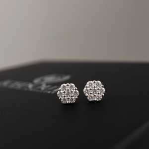 Diamond Cluster Stud Earrings - Iced Out Flower Design Moissanite