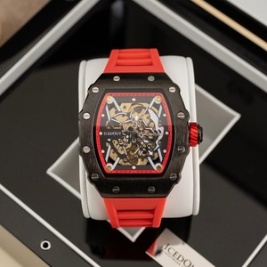 Iced Out Watches: Skeleton Watch - Red & Balck