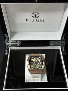 Iced Out Watches: Skeleton Watch - gold/white