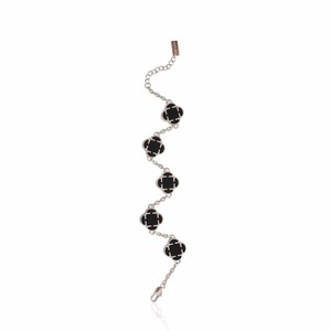 Onyx Clover Balck Stone Bracelet (Silver)