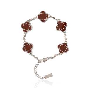 Cuban Link Bracelet: Onyx Clover Red Stone Bracelet (Silver)