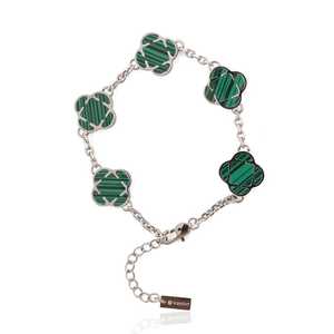 Onyx Clover Green Stone Bracelet (Silver)