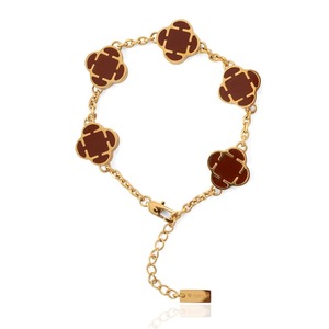 Onyx Clover Red Stone Bracelet (Gold)