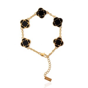 Onyx Clover Balck Stone Bracelet (Gold)