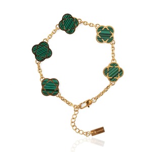 Onyx Clover Green Stone Bracelet (Gold)