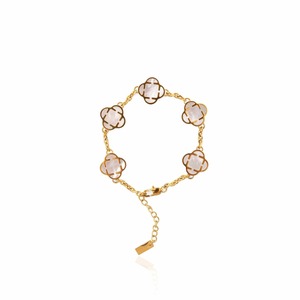 Cuban Link Bracelet: Onyx Clover White Stone Bracelet (Gold)