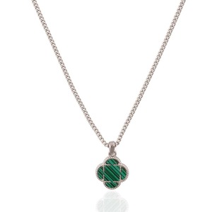 Iced Out Pendants: Onyx Clover Green Stone Pendant (Silver)