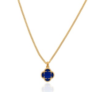 Onyx Clover Blue Stone Pendant (Gold)