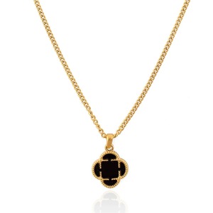 Onyx Clover Black Stone Pendant (Gold)