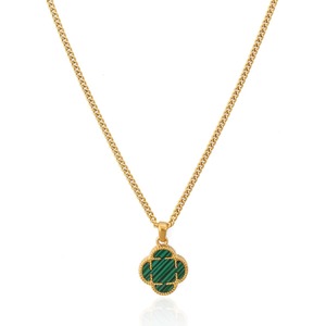 Onyx Clover Green Stone Pendant (Gold)