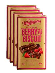 Whittaker’s Berry and Biscuit Chocolate Block 250g x 4