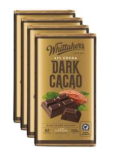Whittaker’s Dark Cacao Chocolate Block 250g x 4 Value Pack
