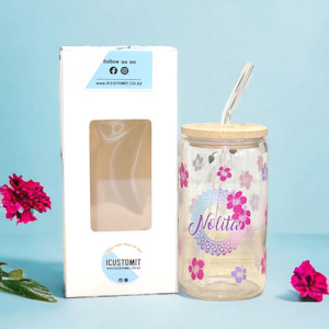 Shimmer Glass Tumbler: Personalized Polynesian Glass tumbler Style #2