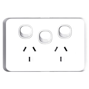 Sleek Switch Socket Double 10A Extra Sw 16a Horizontal