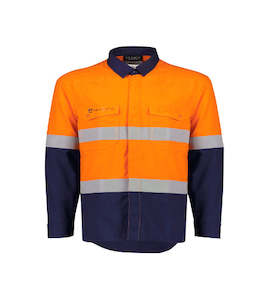 Hi Vis Shirt: ZW180 Mens Orange Flame Lightweight Ripstop Spliced Shirt - Hoop Taped