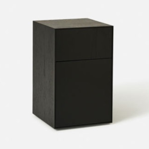 Plinth Oak Bedside Table -  Black