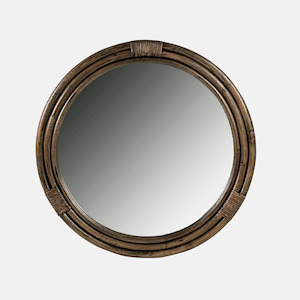 Mirrors: Bermuda Round Rattan Mirror - Walnut