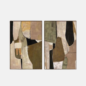 Abstract Wall Art Pair - Kahki