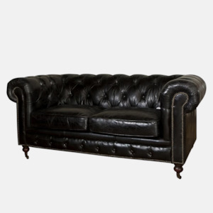 Leather: Grange Chesterfield Leather Sofa - Black