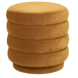 Ottoman: Kennedy Round Ribbed Ottoman - Toffee Velvet