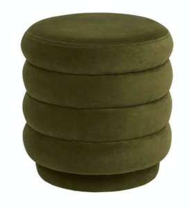 Ottoman: Kennedy Round Ribbed Ottoman - Pickle Velvet