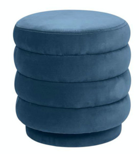 Ottoman: Kennedy Round Ribbed Ottoman - Slate Blue Velvet