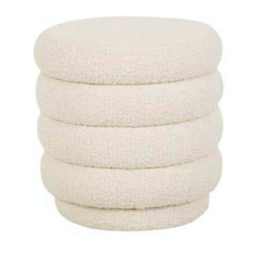 Ottoman: Kennedy Round Ribbed Ottoman - Boucle