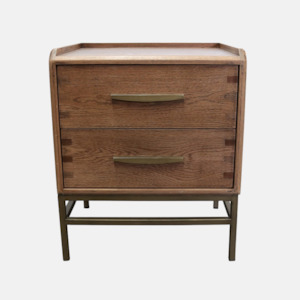 Carlton Two Drawer Bedside - Oak & Brass
