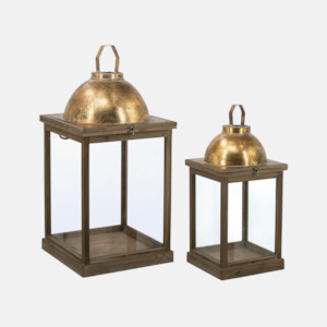 Decor: Set of Two  Tall Gold Lanterns