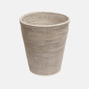 Baskets: Coco Rattan Waste Paper Basket - Whitewash