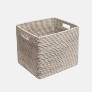 Coco Rattan Basket Square - Whitewash