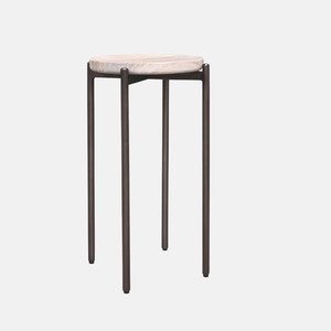 Athen Travertine Round Tall  Side Table