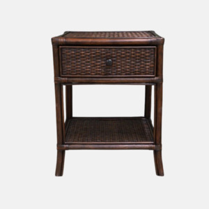 Bedroom 1: Plantation Rattan Bedside Table - Chocolate