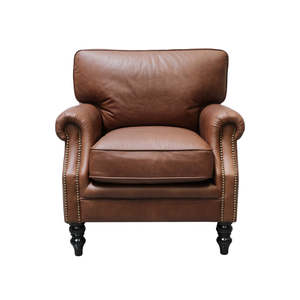 Living Room: Brunton Leather Armchair -  Chestnut Brown